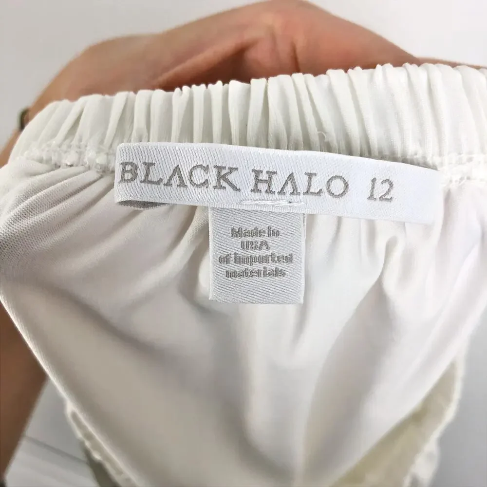 BLACK HALO Women White Kyree Side Slit Midi Skirt Size 12 Elastic Waist Stretch